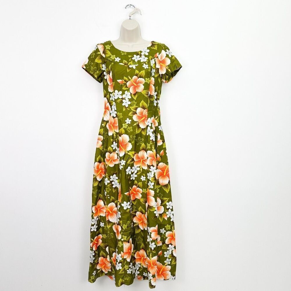 Ui Maikai Couples Vintage Hawaii Two Piece Olive Green Orange Hibiscus Floral Pr